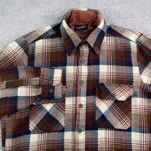 Vintage Rugged Shirt Mens Medium Tall Brown Plaid Flannel Long‎ Sleeve Outdoor